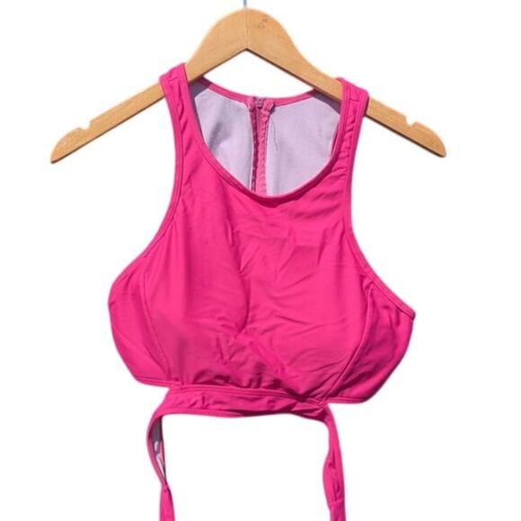 Hot pink sexy modest zipper back supportive bikini top swimsuit vacation XL - Picture 1 of 3